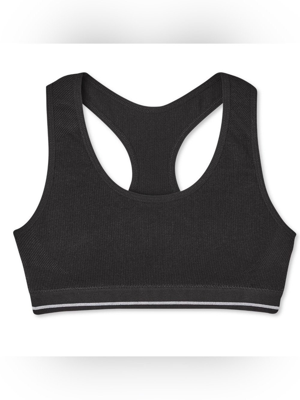 KIDS Black Ribbed Racerback Sports Bra with Contrast Trim